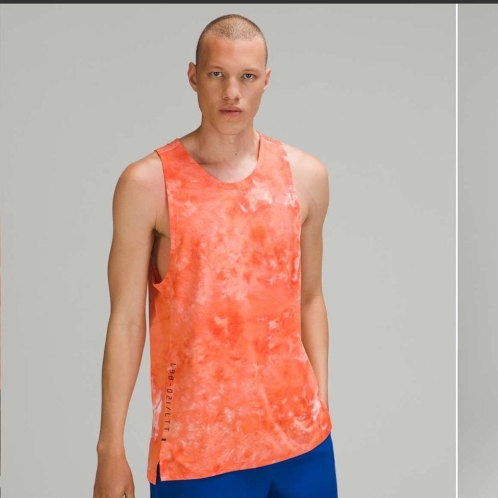 Lululemon Mens Orange Always Agile Tank Spray Dye Diamond Dye White Warm Coral S